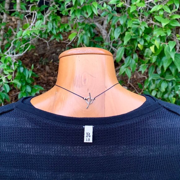 R13 Black & Ecru Stripe Double Thermal Tee - Picture 3 of 11